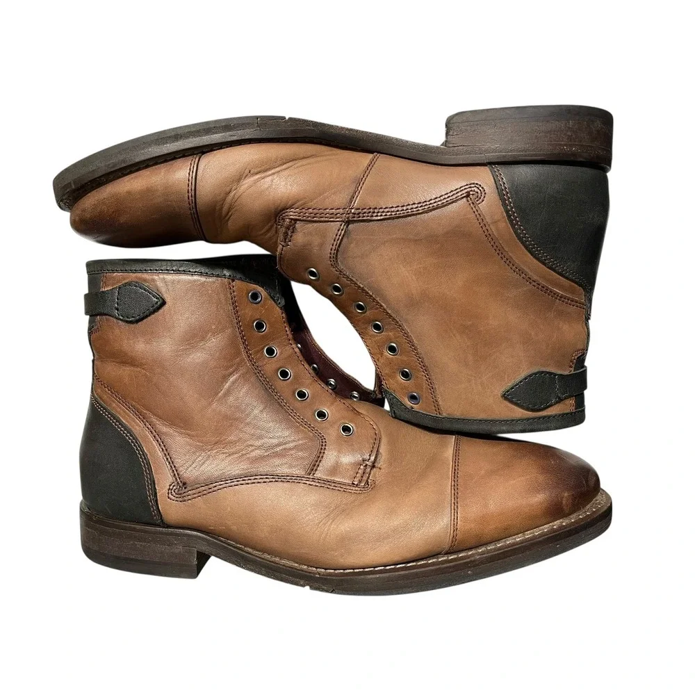 Ted Baker Comptan Brown Leather Cap Toe Lace Up Ankle Boots Mens‎ UK 9 US 10